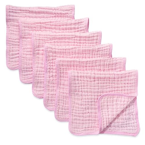 Muslin Burp Cloths 6 Pack Large 100% Cotton Hand Washcloths 6 Layers Extra Absorbent and Soft (Pink, Pack of 6) - Pack Of 6