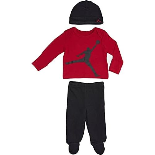 Jordan Baby Long Sleeve Shirt, Footed Pants & Beanie Hat 3 Piece Set