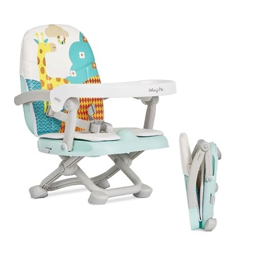 Dream On Me Munch N Go Booster Seat for Babies 6–36 Months, 3-in-1 Feeding, Floor & Table Seat, Adjustable 4 Heights, Lightweight Portable Design, 3-Point Safety Harness, Easy to Fold & Carry- Grey