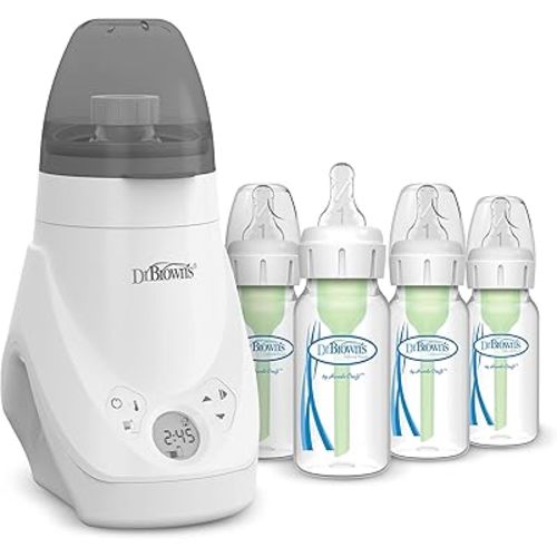 Dr. Brown’s Deluxe Baby Bottle Warmer and Sterilizer, For Baby Bottles and Baby Food Jars with Anti-Colic Options+ Narrow Baby Bottles 4 oz/120 mL, with Level 1 Slow Flow Nipple, 4 Pack, 0m+