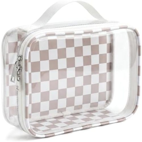 TSA Approved Toiletry Bag Carry on Clear Toiletry Bag Checkered Makeup Bag for Women, Airport Airline Quart Size Travel Bags,Portable Waterproof Beach Bag Car Organizer Bag for Women Men