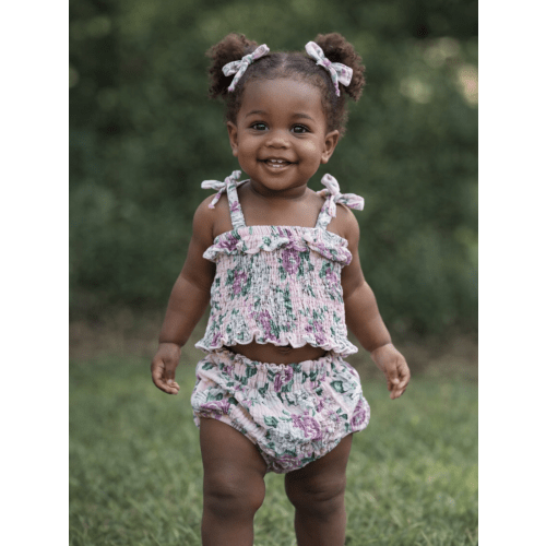 Muslin Smocked Ruffle Top & Bloomer, Blissful Blossoms