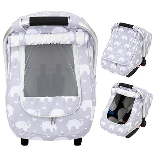 Car Seat Cover Baby, Mink Dot Infant Car Seat Cover for Outdoor, Breathable Carseat Cover with Mesh Peep Window & Sun Shade for Summer, Easy Access Baby Carrier Canopy Snug Fit Stroller