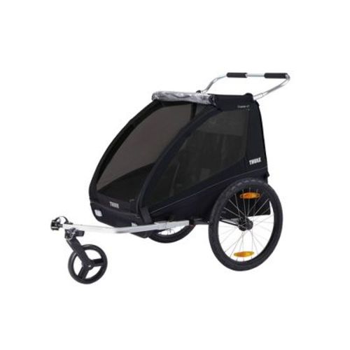 Thule Coaster XT Bike Trailer & Double Seater Full-Size/Jogging Stroller - Black: All-Terrain Tires, Rubber Rear Wheels, 5-Point Harness