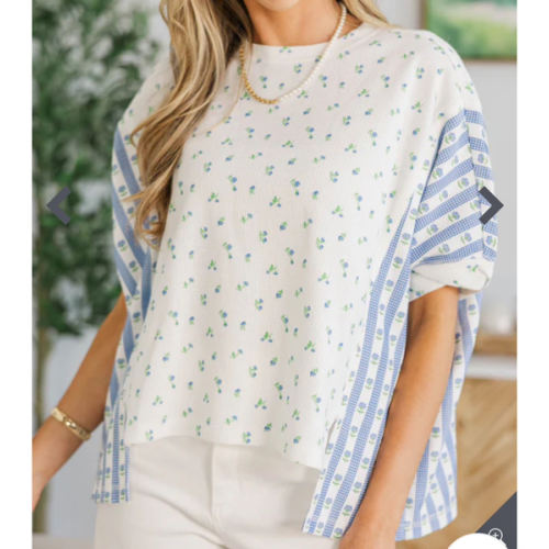 NURSING COLLECTION: Porch Swing Darling Blue Striped Floral Top