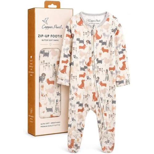 Copper Pearl Zip-Up Footie Baby Pajamas – Soft Newborn Sleep and Play for Boys & Girls, Tag-Free with Two-Way Zipper Baby Sleepers - Rufus, Newborn