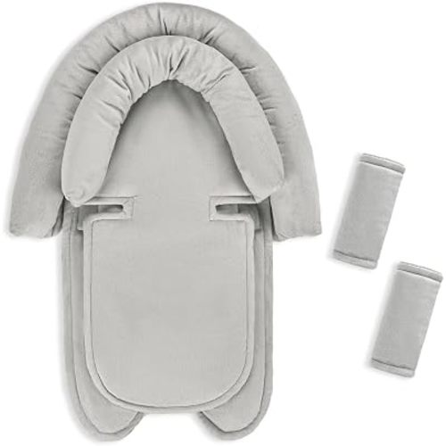 Baby Car Seat Head Support for Newborn, GFU 2 in 1 Infant Car Seat Head Body Support with Strap Pads, Soft Stroller Cushion Pillow Insert for Girls, Fits for Stroller, Swing, Grey