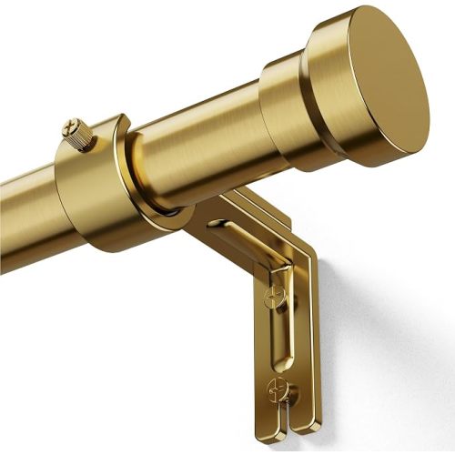 YaFex Curtain Rods 32-84 Inch, Heavy Duty 1 Inch Adjustable Worm Gold Curtain Rod for Windows, Brass Metal Long Window Treatment Rods