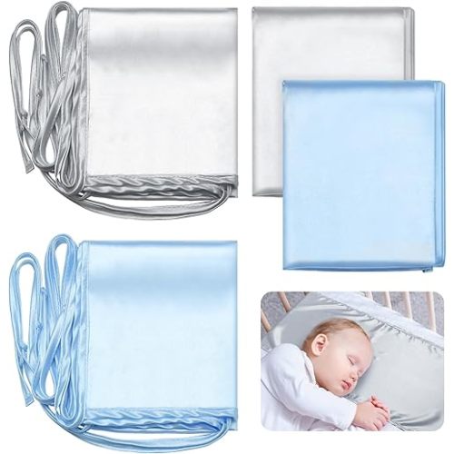 Hosuly 2 Pcs Satin Bassinet Sheet Baby Hair Soft Silk Feeling Sheet Baby Bassinet for Rectangle Cradle Pad Mattress Boys Girls Newborn Infant(Gray, Light Blue)