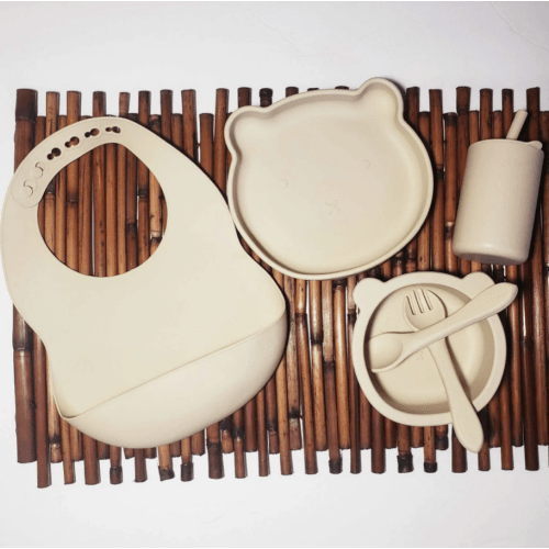 Bear Silicone Baby Feeding Set -6pc - Steamed Milk | Bee Like Kids