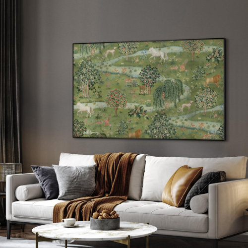 SIGNLEADER Extra Large Wall Art Fabric Print - Medieval Fantasy Forest with Woodland Animals, Storybook-Inspired Scene Artwork Decor for Living Room or Bedroom - "Frame Assembly Required (Unfinished Frame)" & Reviews | Wayfair