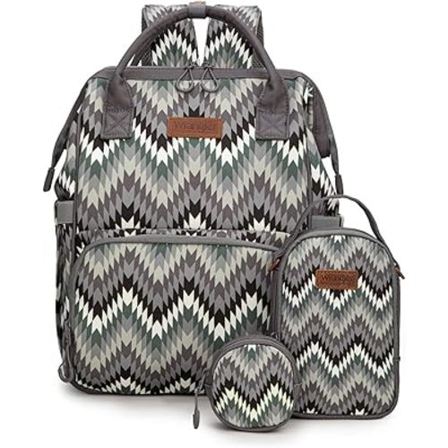 Montana West Wrangler Callie Diaper Bag Backpack with Pacifier Case, Crossbody Bottle Bag and Stroller Straps Western Pattern Multifunction Baby Travel Bag Set WG2216-9110BK