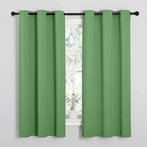 NICETOWN Froest Green Blackout Curtains 54 inches Length for Cafe, 2 Panels, 34" Wide, Thermal Insulated Decoration Drapes for Small Window