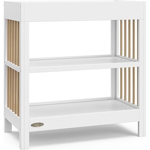 Graco Teddi Changing Table with Water-Resistant Changing Pad (White with Driftwood) - GREENGUARD Gold Certified, Includes Safety Strap