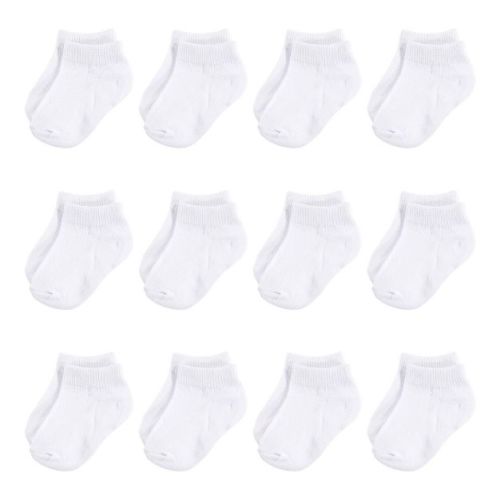 Hudson Baby Infant Cotton Rich Newborn and Terry Socks, White No-Show, 0-6 Months