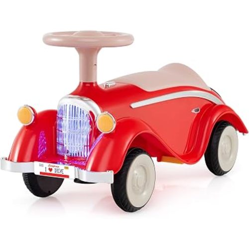 Costzon Toddler Ride On Toy, Classic Foot to Floor Sliding Car w/Steering Wheel, Horn, Headlights & Under Seat Storage, Kids Push Ride-Ons, Retro Baby Ride On Toys for Boys Girls 19-36 Months (Red)