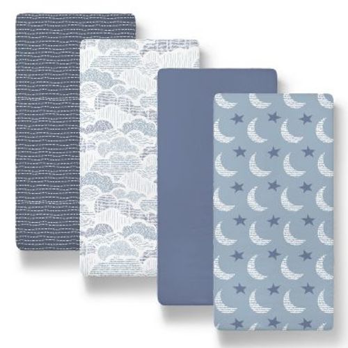 The Peanutshell Soft Cloud Bassinet Sheets, Blue, 4-Pack