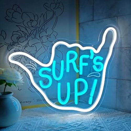 Shaka Hand Neon Sign Dimmable Surfing Neon Light for Wall Decor Surfs Up Party Decorations Led Summer Beach Birthday Party Decorations Shaka Hand with Surf's Light Up Sign for Gifts