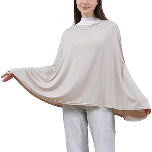Nursing Cover for Breastfeeding, Cotton Blend Soft & Breathable Breastfeeding Cover up, 360°Full Coverage Nursing Poncho, Baby Car Seat Cover for Nursing (Apricot)