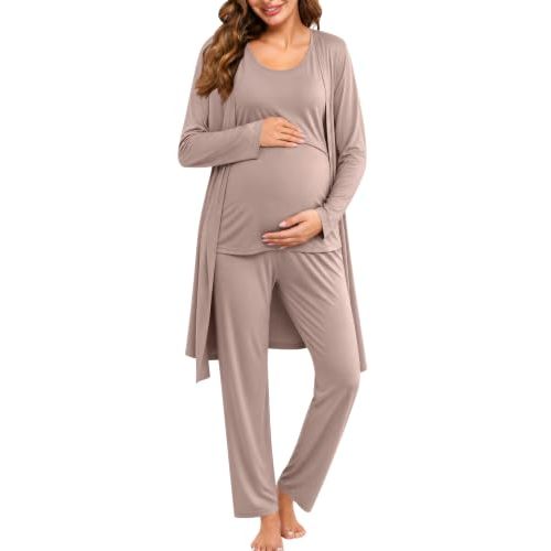 SWOMOG Maternity Nursing Robe Set 3 PCS Women Postpartum Pajamas Breastfeeding Labor Delivery Hospital Pregnancy Pjs
