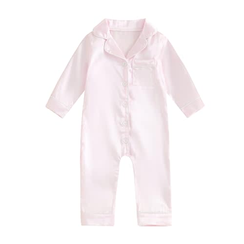 Multitrust Newborn Baby Girl Boy Silk Pajamas Long Sleeve Button Down Satin Infant Pjs One Piece Jumpsuit Loungewear