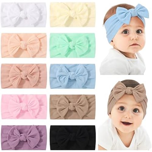 jollybows 10PCS Baby Girl Bows and Headbands Soft Nylon Stretch Headbands
