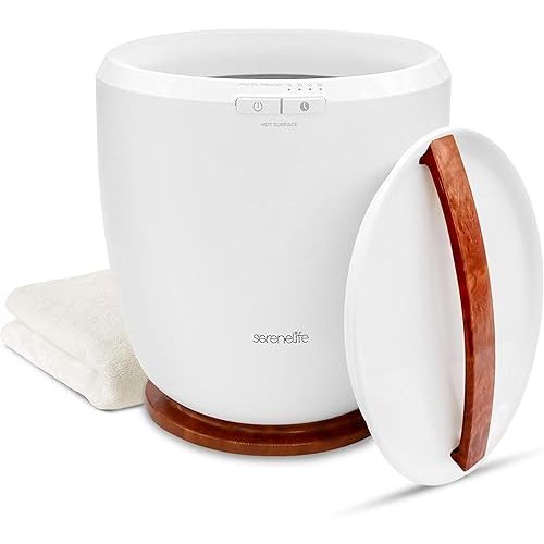 SereneLife Counter Towel Warmer Bucket - with Customized Fragrance for Spa and Bathroom, Luxury Towel Heater, Auto Shut Off, Fits 1 Large Towel, Blanket, Bathrobe, PJs (Cherry)