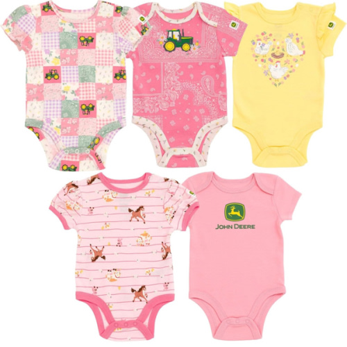 John Deere Farm Animals Tractor Truck Baby 5 Pack Short Sleeve Bodysuits Newborn to Infant Sizes (Newborn - 24 Months)