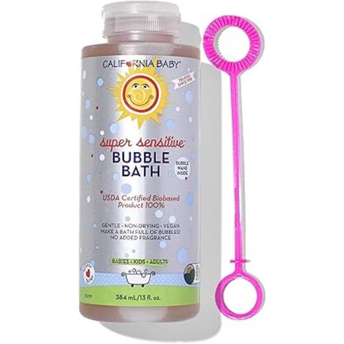 California Baby Super Sensitive Bubble Bath | No Added Fragrance | 100% Plant-Based Ingredients (USDA Certified) | Allergy Friendly | Babies, Adults & Kid Bubble Bath | Ideal for Sensitive Skin | Free Bubble Wand Included |13 Fl oz