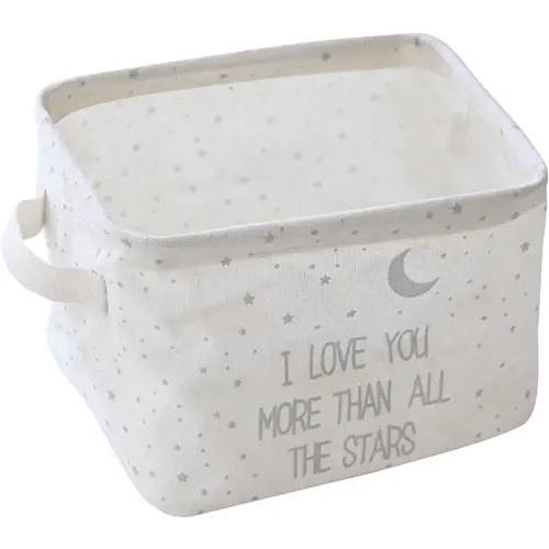 Slytem Storage Bin Basket Organizer Container Cube Rectangle with Handles Linen Canvas Jute Collapsible (#1: 7.8" long × 6.3" wide × 5.1" high, Gray Stars Moon)