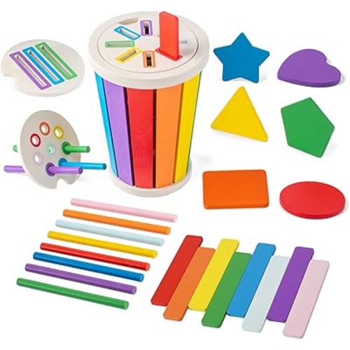 Montessori Toys for 1-3 Year Old, Wooden Color Sorting Learning Toys for Toddlers, Fine Motor Skills Matching Games,Sensory Development Educational Toy,18 Month+ Baby Boys Girls