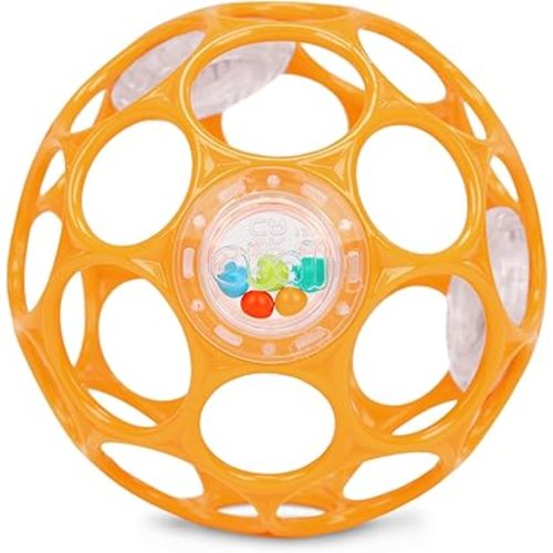 Bright Starts Oball Rattle Ball, Easy-Grasp Infant Rattle with Finger Holes, Orange, 0-36 Months