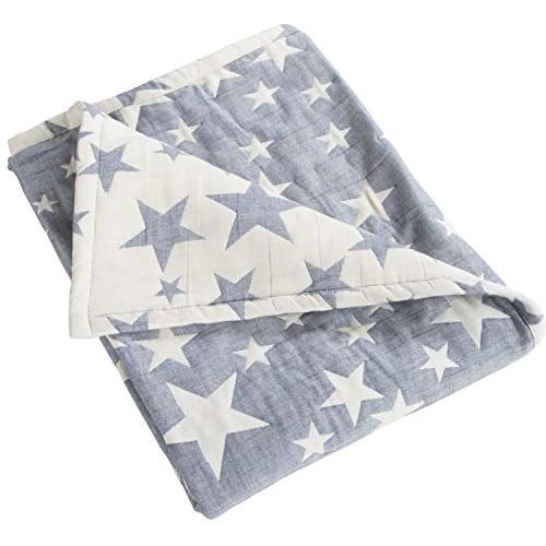 NTBAY 3 Layer Toddler Blanket, Muslin Cotton Jacquard Bed Blankets, Lightweight Thermal Baby Blanket, Super Soft and Warm Crib Blanket for All Seasons, Decoration Gift, 30"x 40", Blue