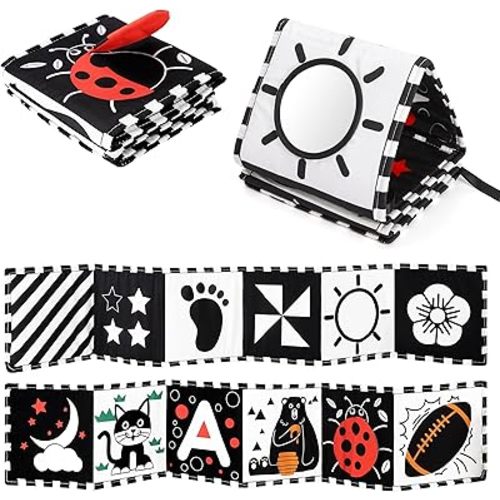 URMYWO Black and White Baby Toys, Tummy Time High Contrast Newborn Toys 0-3 Months, Soft Baby Book, Visual Stimulation Montessori Sensory Infant Toys 0-6-12 Months, Shower Gift for Boys Girls