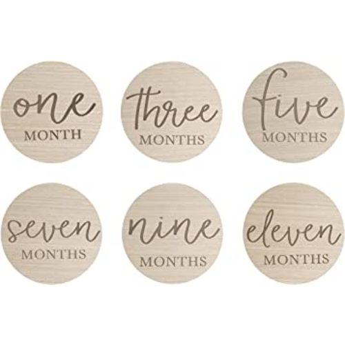 Little Pear Wooden Milestone Photo Cards, Baby Announcement Cards, Double Sided Photo Prop Monthly Milestone Discs, Pregnancy Journey Milestone Markers, 1-12 Months, Light Wood