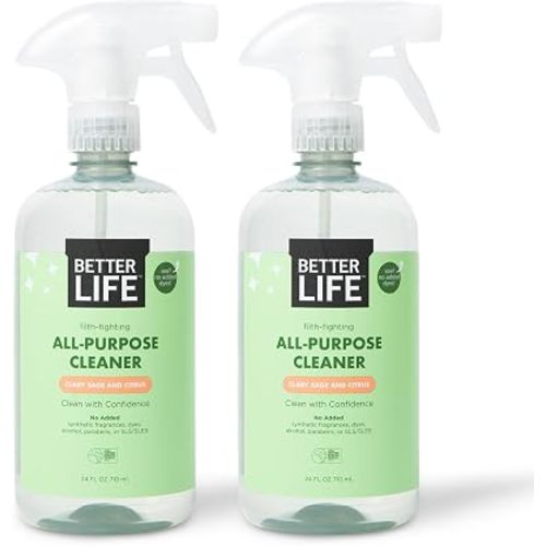 Clean ingredient cleaning product / Better Life All Purpose Cleaner - Multipurpose Home and Kitchen Cleaning Spray for Glass, Countertops, Appliances, Upholstery & More - Multi-surface Spray Cleaner - 24oz (Pack of 2) Clary Sage/Citrus