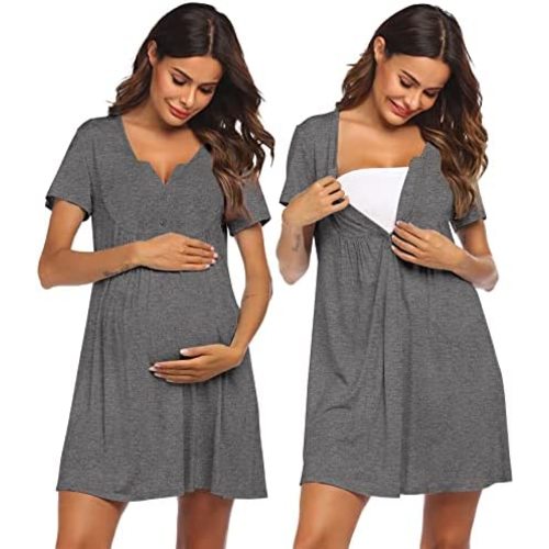 Ekouaer Labor and Delivery Gown, Nursing Nightgown, Maternity Nightgowns for Hospital Short Breastfeeding Nightgown S-XXL