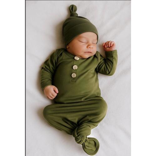 Olive green knotted gown with hat