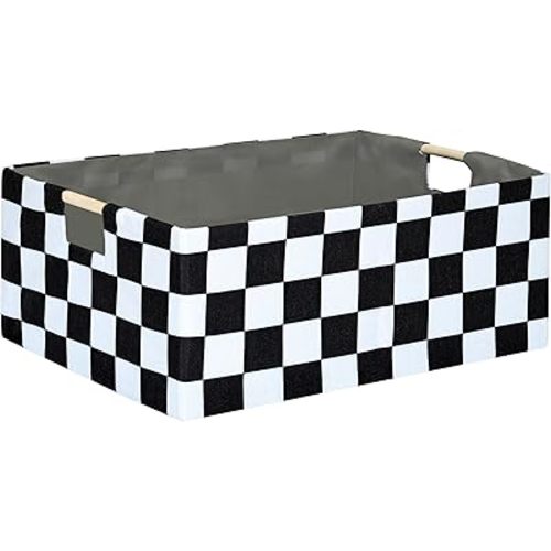 Checkered Storage Basket Room Decor Gifts Basket Foldable Nursey Box Kids Hamper Storage Cube for Women Closet Organizer Boys Car Toys Bins with Handles