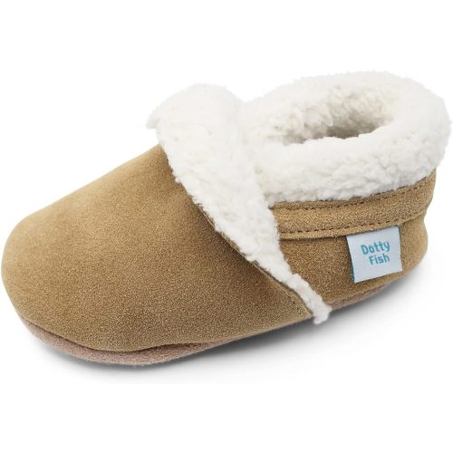 Dotty Fish Baby & Kids Suede Slippers – Fleece Lined, Warm & Cozy, Non-Slip, Soft, Barefoot Soles, Boys & Girls Winter House Shoes, Lightweight & Flexible, UK Brand – 5 Designs, 0-5 Years | Warm, Cozy, Fleece Lined, Non-Slip, Soft Sole, Shoes