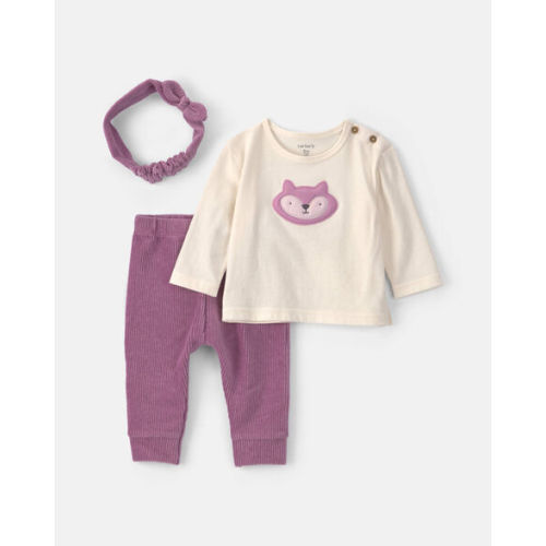 Baby Girl 3-Piece Fox Long-Sleeve Top & Pant Set - Purple/Cream | Carter's