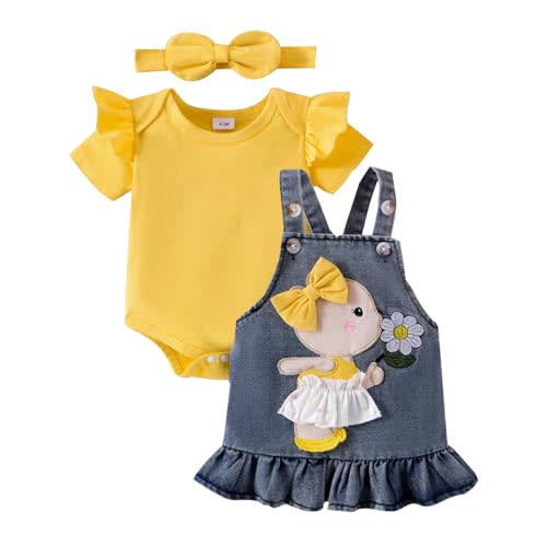 Baby Girl Clothes Newborn Romper Jean Skirt Outfit Set 0-18 Months | Soft Breathable, Bear Print Romper & Jeans Skirt, Snap Closure, Perfect Newborn for Photo, Parties, Gifts, Machine Washable