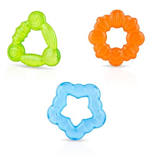 Nuby KoolSoother Lot de 3 anneaux de dentition remplis d'eau, vert/orange/bleu