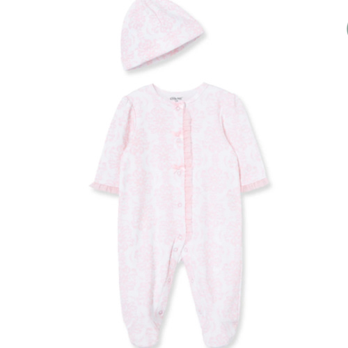 Damask Scroll Footed One-Piece And Hat