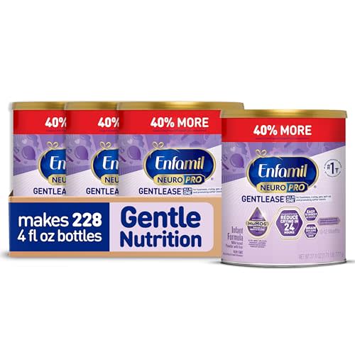 Enfamil NeuroPro Gentlease Baby Formula, Infant Formula Nutrition, Brain Support that has DHA, HuMO6 Immune Blend, Designed to Reduce Fussiness, Crying, Gas & Spit-up in 24 Hrs, has Prebiotics to Promote Softer Stools, 27.4 Oz, 4 Cans