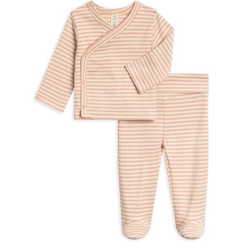 Colored Organics - Newborn Kimono Wrap Top and Footed Pant Set - Organic Cotton Infant Layette Clothing Set
