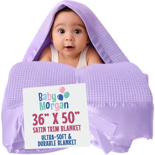 Thermal Waffle Knit Baby Blanket Satin Trim Lavender 36" x 50"