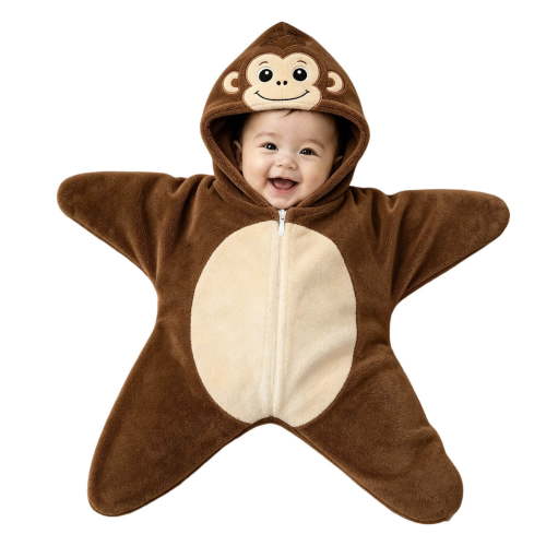 Loyni Cute Animal Baby Starfish Onesie 0 3 Months Unisex Newborn Zipper Swaddle Sack Cartoon Print Star‑Shape Warm Wearable Wrap Sleeping Blanket