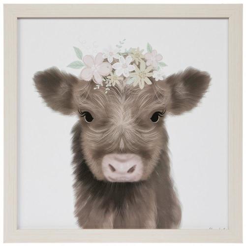 Gray Calf Floral Wood Wall Decor