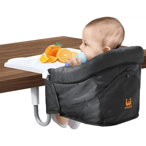 MTWML Hook On High Chair with Tray,Portable Baby High Chair That Attaches to Table,Clip On Fast Table Seat for Babies and Toddlers.Baby Feeding Seat for Dining Tables and Counter(Pure-Black)